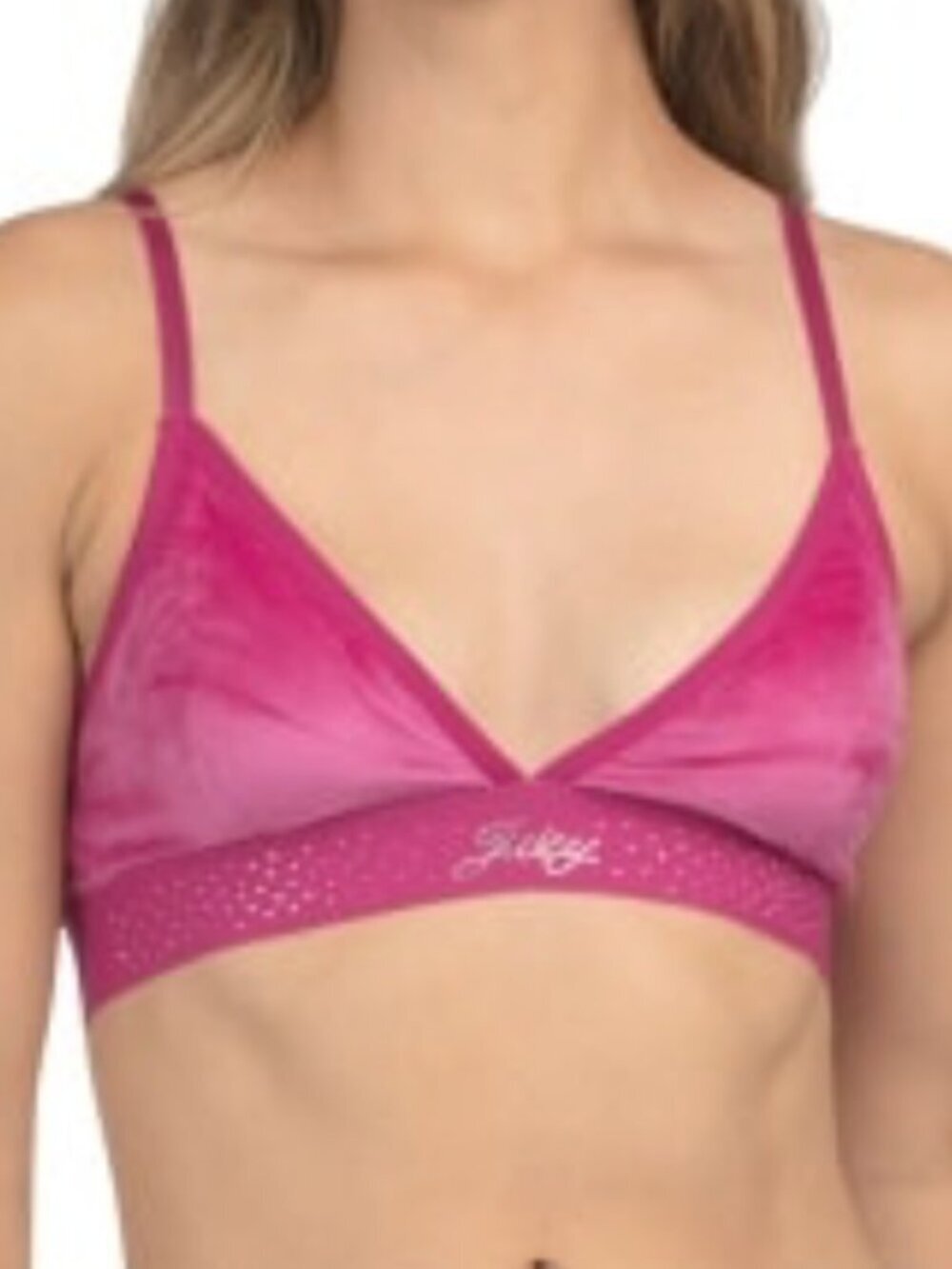 JUICY COUTURE Sleepwear Bralette Pink Velvet Velour w Silver Rhinestone Logo Bra